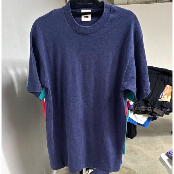 Fruit of the Loom Other - 90s Fruit of the Loom Men's Blue Solid Crew Neck Short Sleeve Cotton T-Shirt M